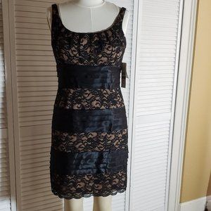 Black & Tan Satin & Lace Coctail Dress